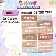 Classic 12 Month Sticker Pastel Gray Brown Tone Design, Convenient 12 Month of the Year English Stic
