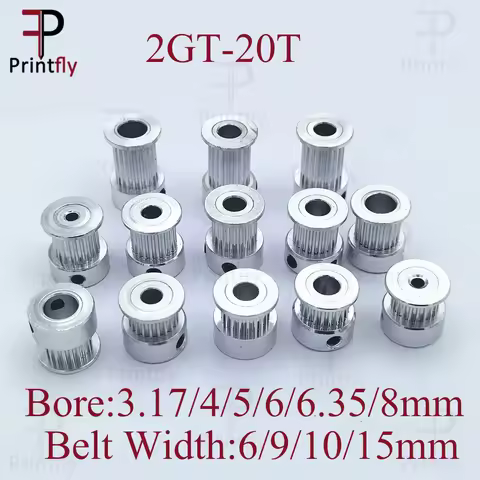 Printfly 2GT 20 teeth 2GT Timing Pulley Bore 3.175/4/5/6/6.35/8mm for GT2 Open Synchronous belt widt