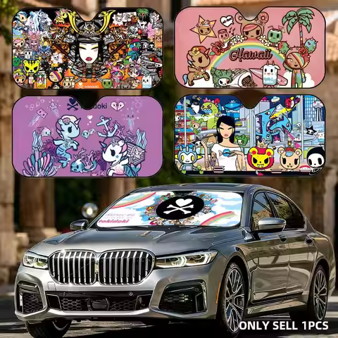 Cute T-Tokidoki Sun Visor Foldable Aluminum Foil Car Windshield Sun Shade - UV Protection & Heat Ins