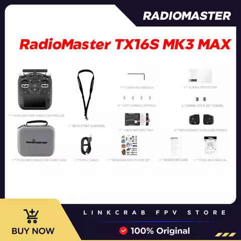 RadioMaster TX16S MK3 MAX ExpressLRS 16CH 2.4G w/ AG02 CNC Gimbals 5" IPS Touchscreen Remote Control
