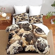 CCoutueChen Funny Dog Bedding Sets Queen Size,Hoilday Themed Duvet Cover with Cute Pug Pattern, 3 Pc