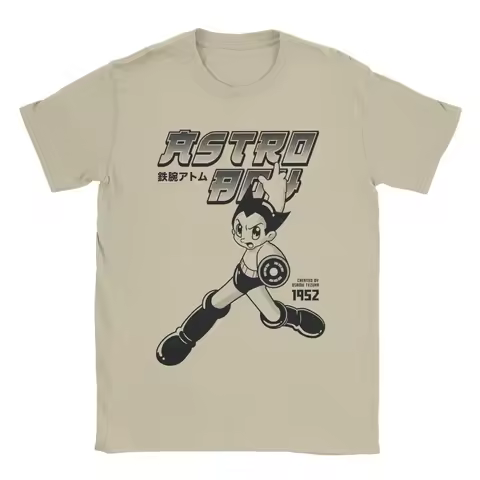 Anime Vintage Tees Short Sleeve Crew Neck T-Shirt 100% Cotton Summer Clothes Astro Boy Astroboy Men'