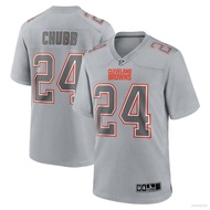 fux NFL Cleveland Browns Jersey Nick Chubb Football Tshirt Gray Atmosphere Sports Tee Fans Edition