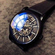 代購 Emporio Armani阿瑪尼機械手錶男 新款時尚鏤空真皮帶男錶 黑色商務休閒男士腕錶AR60008
