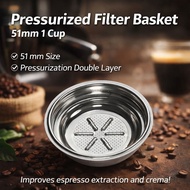 Portafilter Double Wall Pressurized 51mm 1 Cup Basket Filter - DWL-51P Coffee Filter