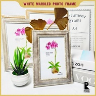 [White Marbled Border] Photo Picture Frame All Sizes Aesthetic Home Decoration Photo Frames Display