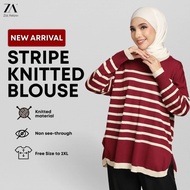 ZOE ARISAH [BLOUSE ONLY] Knitted Blouse Stripe Shane Safura Knitwear Knitshirt Women Baju Wanita Plu