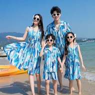 Summer Outfit for Family Couple Twinning Beach Outfit Set Hawaiian Dress for Women Girl Shirt Set fo