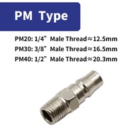 PM20 PM30 PM40 Quick Coupler Male Connector Compressor External Thread 1/ 4 3/ 8 Puncture 1/