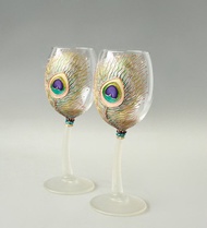 孔雀羽毛酒杯手繪 2 件套