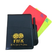 Football referee card, Red card with yellow card for football referee with pen and notebook