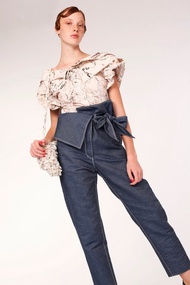 不對稱腰身牛仔褲 / 海軍藍 / 日本製造