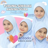 Tudung Sekolah Awning Scuba Putih Nila /Tudung Budak Sekolah Pra/Tudung Budak Sekolah Rendah