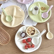 211 Fat Reducing Dining Plate  Ceramic partition plate  Triple grid dining plate  Food grid plate  B