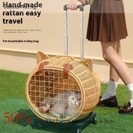 Box Pet Stroller Cat Bag Portable Rattan Cat Stroller Breathable Cat Cage Cat Box Outdoor Box Pet St