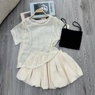 [MIX SET] Bigsize Women's Short-Sleeved Mesh T-shirt, Slim Stretch T-shirt, Secret Skirt (with prote