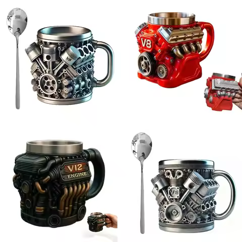 V6 V8 V12 Retro Engine Coffee Mug Stainless Steel Coffee Mug Funny Design Mug Coffee Cup Cocktail Mu
