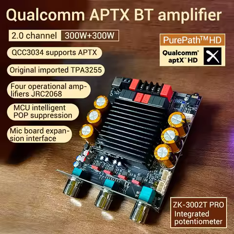 2*300W ZK-3002T PRO BT Digital Amplifier Board Qualcomm QCC3034 2.0 Channel APTX Lossless Output HIF