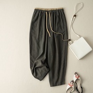 Plus Size Cotton Linen Harlan Pants for Women Retro Commuter High Waist Elasticity Wide Leg Casual P