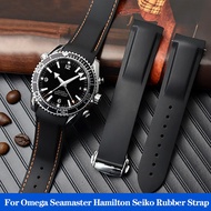 20Mm 22Mm Curved End Rubber Watch Band For Omega Seamaster 300 Hamilton Tudor Seiko Water Ghost Waterproof  Strap Watchband