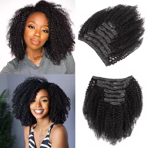 Afro Kinky Curly Clip in Hair Extensions Real Human Hair for Women 4B 4C Kinkys Curly Human Hair Cli