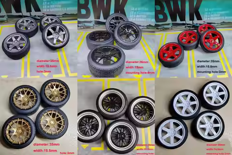 1set(for one car)1/18 35/36mm 14.5/15.5mm 3/6mm Hole Resin Wheels BBS LM TE37 Wheel and Rubber Tires