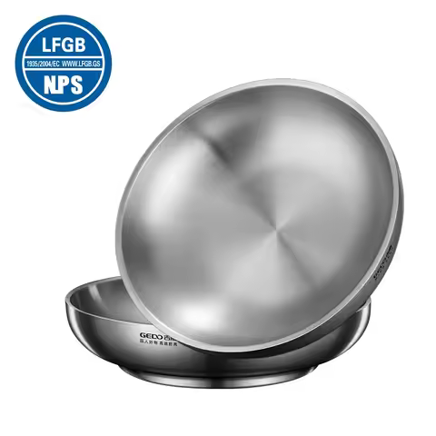 LFGB Certification 304 Stainless Steel Plate 20cm~26cm Diameter Food Container 2 Layer Hollow Design