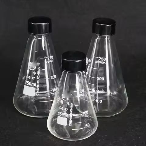 50ml 100ml 150ml 250ml 500ml 1000ml 2000ml Borosilicate Glass Conical Erlenmeyer Narrow Mouth Screw 