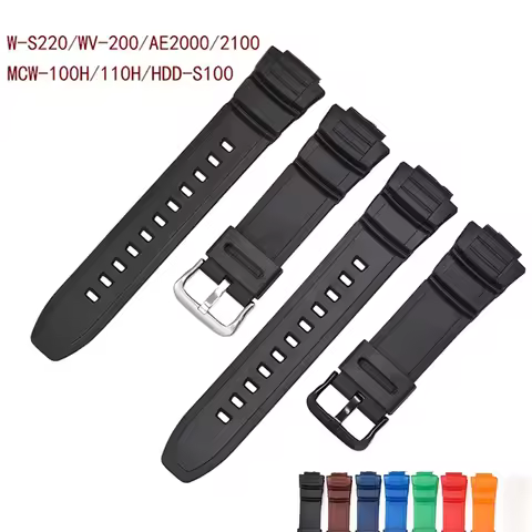 Resin Strap for Casio MCW-100H/110H/W-S220/HDD-S100 WV-200/AE-2000/2100 TPU Silicone Sport Waterproo