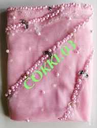Slayer Slendang Pengantin kerudung motif Kipas modern mutiara Panjang 150 cm X Lebar 125 cm Toko Cok