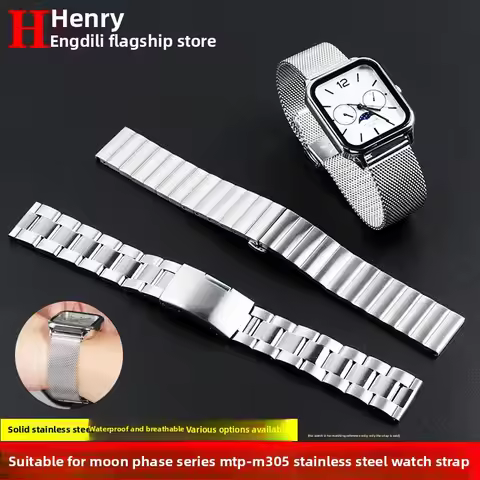For Casio Small Square MoonPhase MTP-M305 solid stainless steel watch strap MTP-M300 Metal Watchband