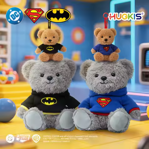 HUGKIS Official Justice League Bear Plush Toys Set, Superman & Batman Cute Dress-Up Stuffed Bears, F