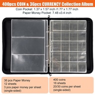 Black Fireproof Coin & Currency Collection Album with 12 Bill Sleeves, Dual Storage for Coins and Ba