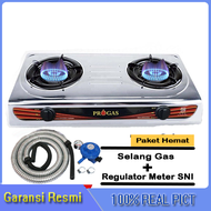 Progas Kompor Gas 2 Tungku Progas PG-269 S + Selang Paket Kompor Stainless dua Tungku Murahh