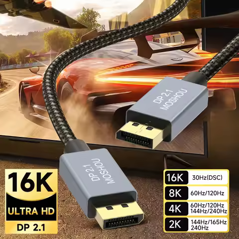 MOSHOU DisplayPort 2.1 Cord DP 2.1 Display Port 2.1 Cable 80Gbps 16K@60Hz 8K@60Hz FreeSync G-Sync HD