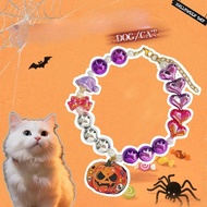 Adjustable Pet Collar with Iridescent Pearls Pumpkin Charm for Cats Dogs Princess Party