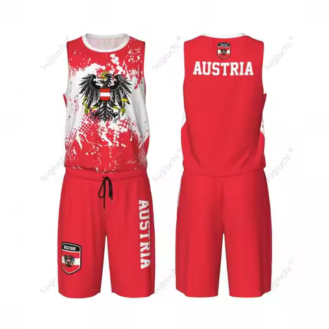 Austria Flag Grain Men Basketball Set Shirt & Pants Sleeveless
