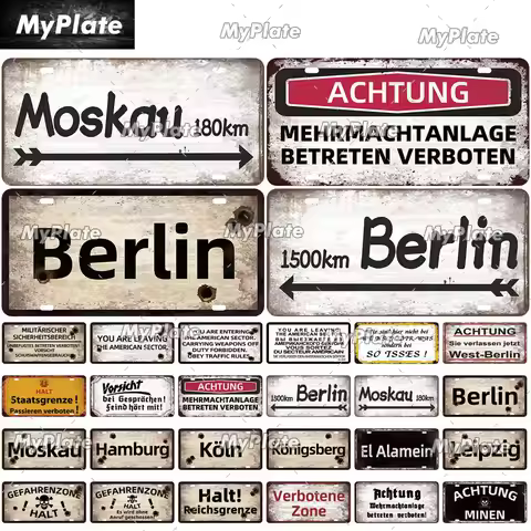 [MyPlate] City Name License Plate Vintage Tin Sign Berlin Metal Sign Plaque Home Decoration Shop Bar