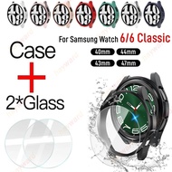 Glass+Case for Samsung Galaxy Watch 6/6 Classic Hard PC Bumper & HD Anti-Fog Tempered Glass Protecti