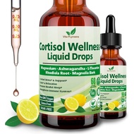 Cortisol Supplement Liquid Drops, 17-in-1 Cortisol Detox w. Magnesium Glycinate 400mg Ashwagandha, L