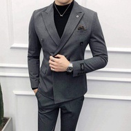 GUKENRO 2PCS Male Suits Set Korean Male Blazer Fashion Gentleman Slim Fit Formal Office Business Din
