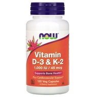 🌿 New Stock NOW Foods Vitamin D-3 &amp; K-2, 120 Veg Capsules