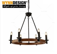 Wynn Design [6 Holder Hanging Lamp] Wood/Kayu Round Shape Pendant Light Industrial Light Cafe Lamp R