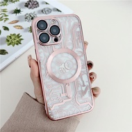 Magnetic Case For iPhone 15 Pro Max 15 Plus Clock Transparent Casing Soft Support Wireless Charge Pl