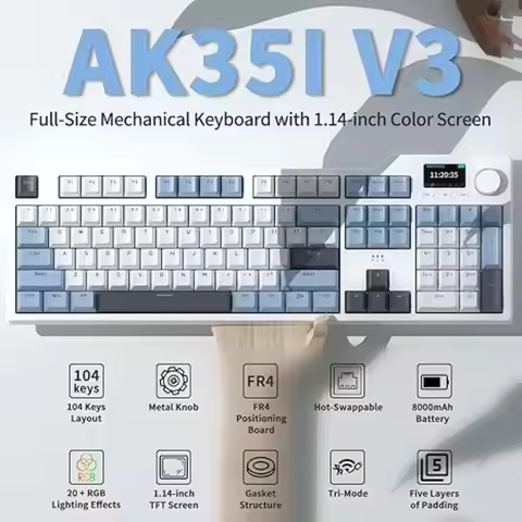 Ajazz AK35I V3 MAX 8000mAh Battery Wireless Game Mechanical Keyboard Three Mode Wired Bluetooth/2.4G