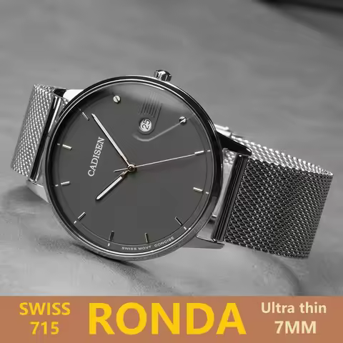 CADISEN Swiss Ronda 715 Quartz Watch Mans 7MM Ultra-thin Dial Sapphire Luminous Stainless Steel Mila