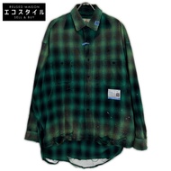 เสื้อเชิ้ตลายตารางสีเขียวสไตล์วินเทจ Mihara Yasuhiro A11SH075 ไซส์ 48 [มือสอง]