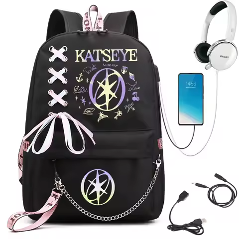 Girl Group Katseye Graphic School Backpack for Teen USB Port School Bags Women Y2K Laptop Computer B