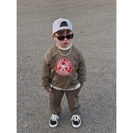 Evisu round neck sweatshirt set for children, sweater and long fleece pants set for boys and girls, 