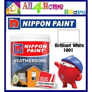 5L Nippon Paint Weatherbond Exterior Wall Outdoor Paint Cat Dinding Luar  (Weatherbond) Brilliant White 1001 Pure White